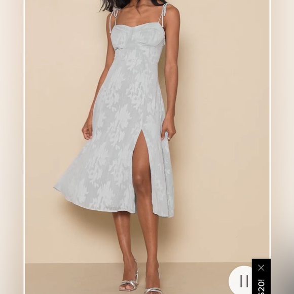 Lulu’s Loveliest Looks Dusty Blue Floral Jacquard Tie-Strap Midi Dress Size XL - Picture 4 of 8